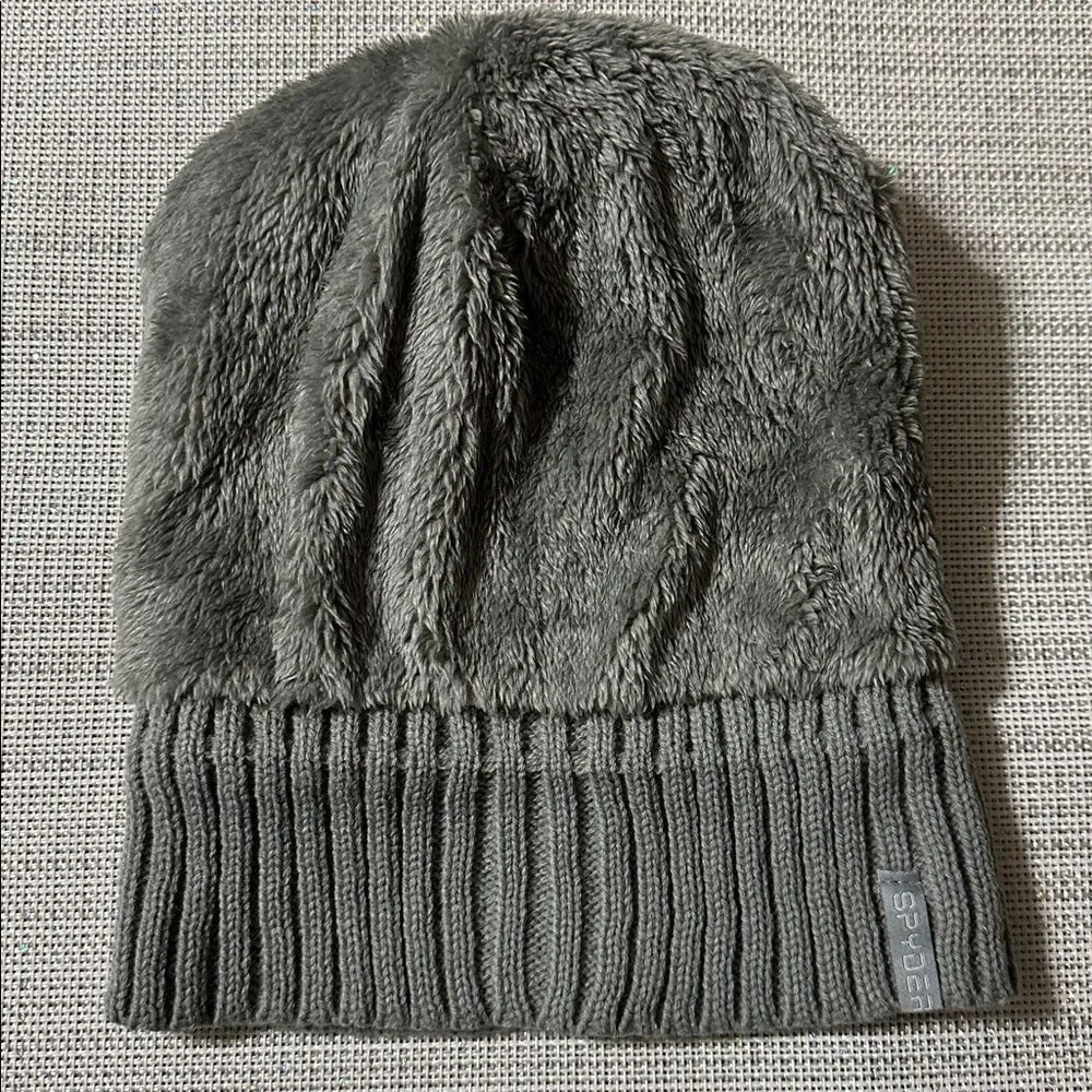SPYDER OS Kids/Adult Unisex Gray Fleece Lined Ribbed Knit Scull Cap Beanie Hat